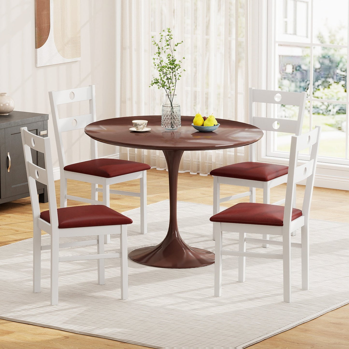 Wooden Dining Chairs Set of 2 Armless Kitchen Chairs with Hollowed Backrest-brown