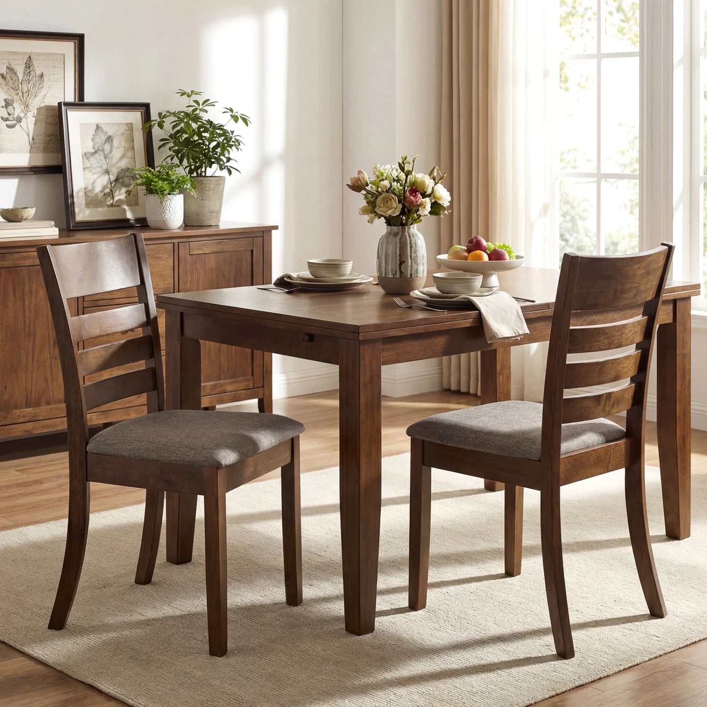 Wooden Dining Chairs Set of 2 Upholstered Kitchen Chairs with Rubber Wood Frame-Black