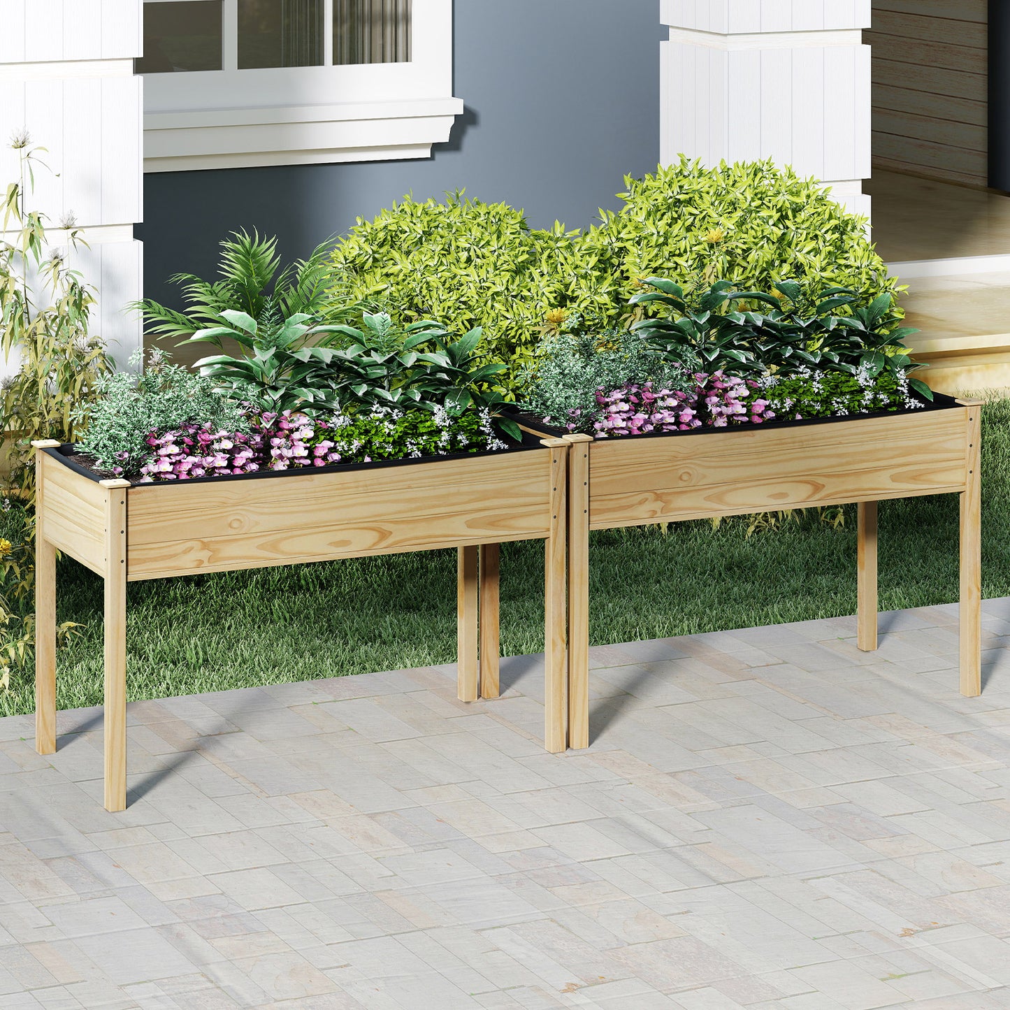 Wooden raised vegetable garden bed by Wilsons Home Store, outdoor elevated planter for growing vegetables naturally.
