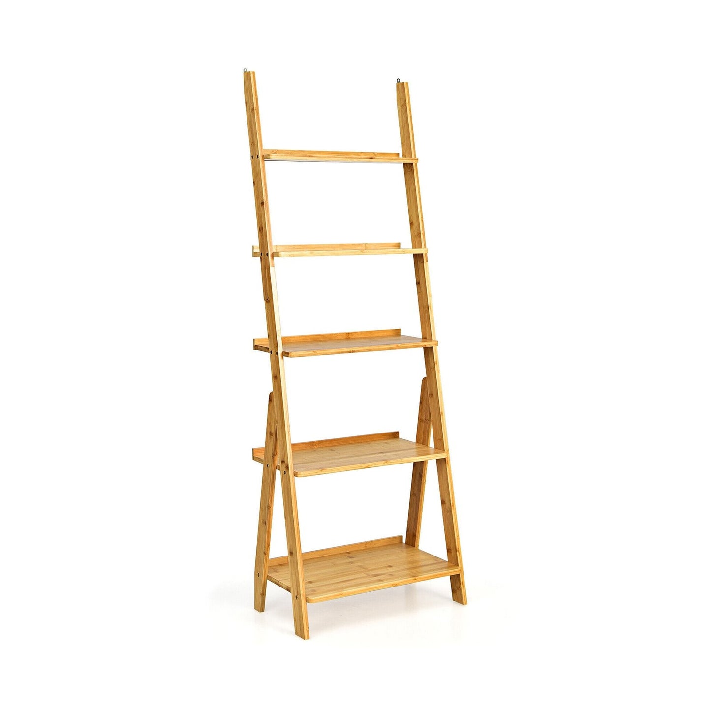 5-Tier Bamboo Ladder Shelf for Home Use-Brown