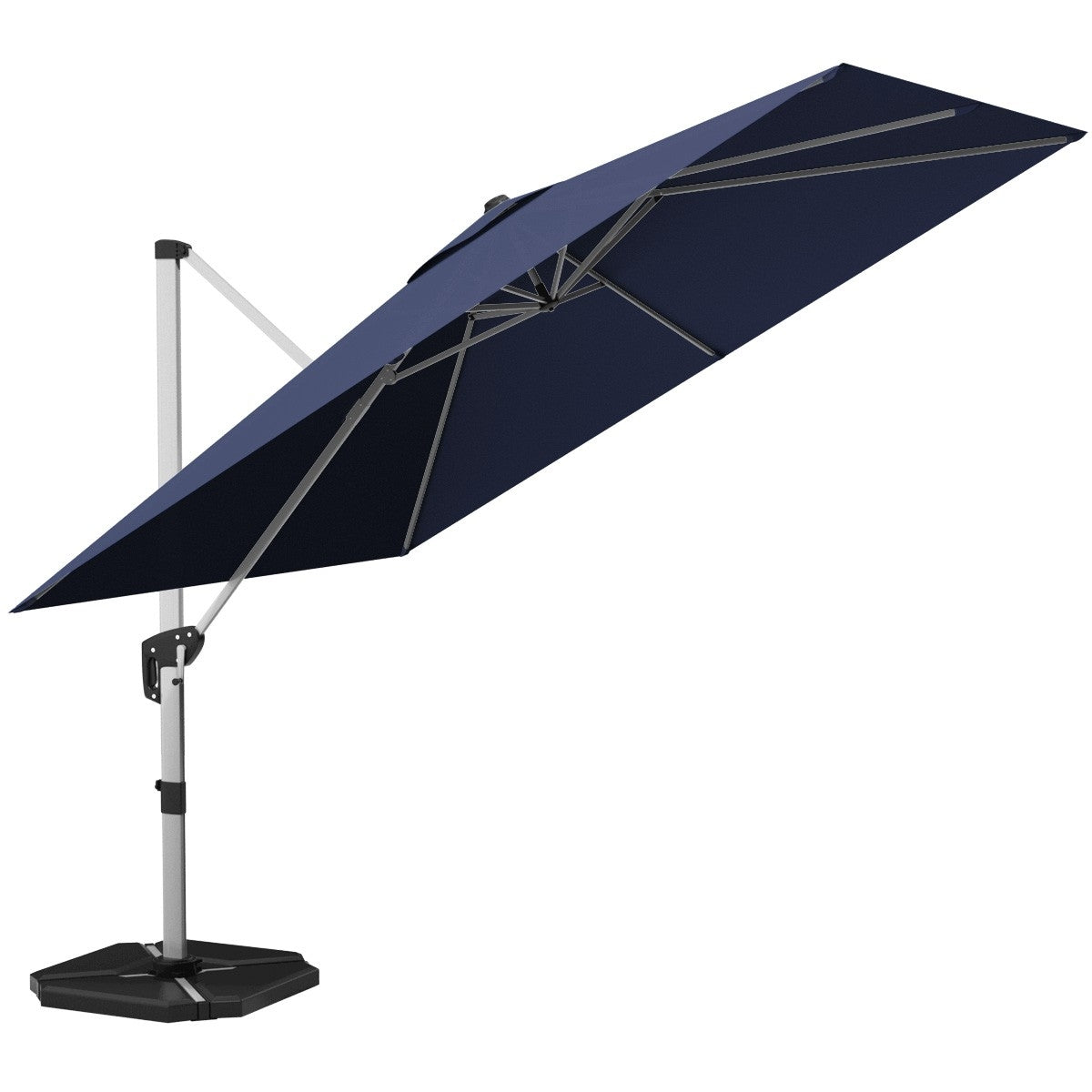 10 Feet 360° Tilt Aluminum Square Patio Umbrella without Weight Base-Navy