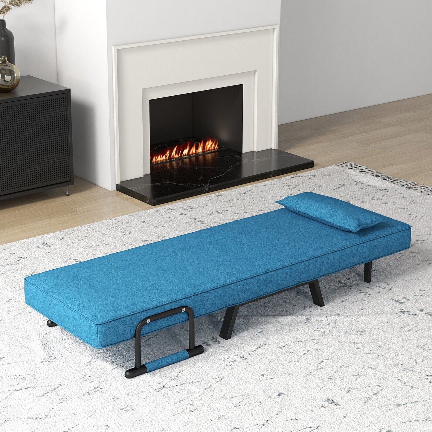 Folding 6 Position Convertible Sleeper Bed Armchair Lounge Couch with Pillow-Black