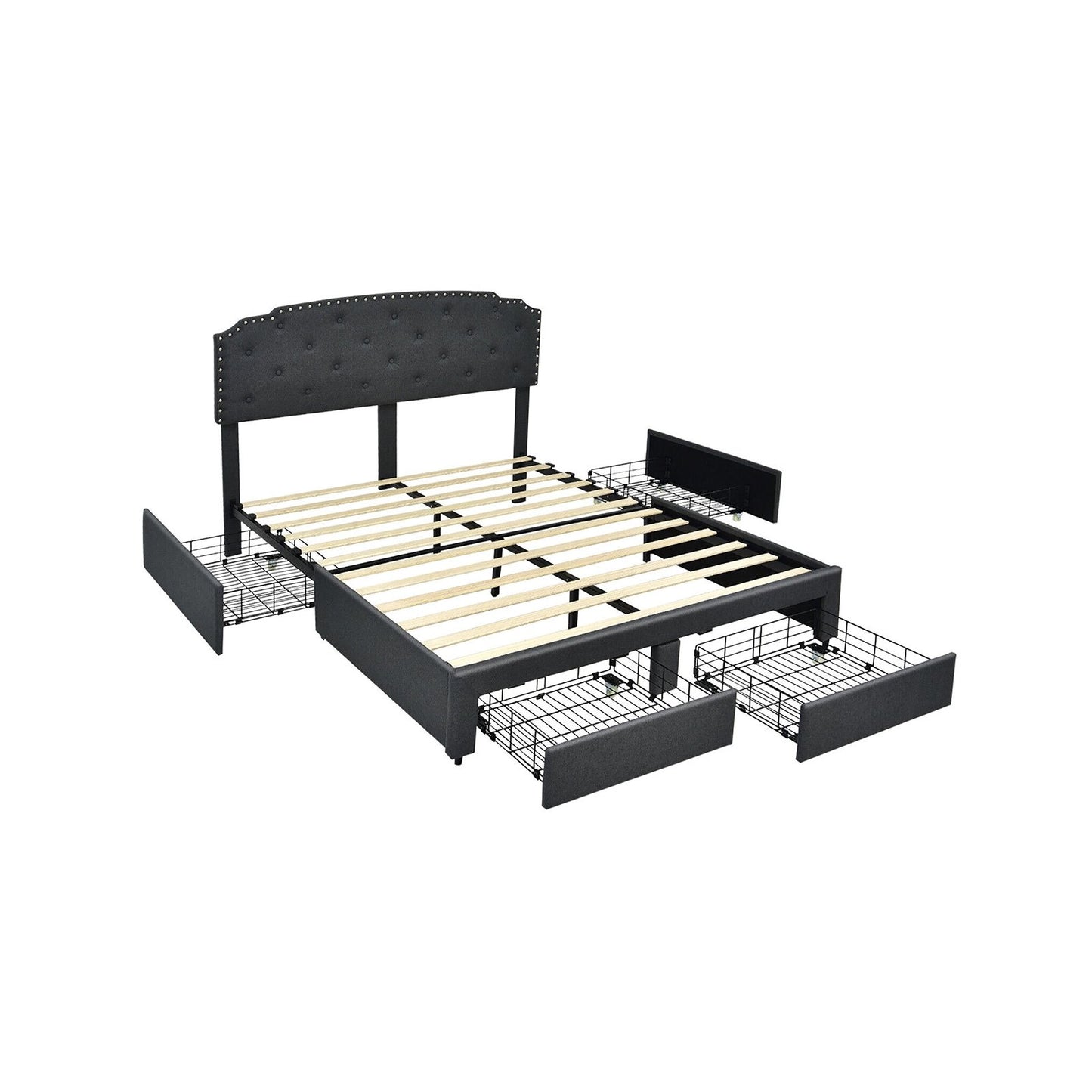 Platform Bed Frame with Adjustable Headboard and 4 Storage Drawers