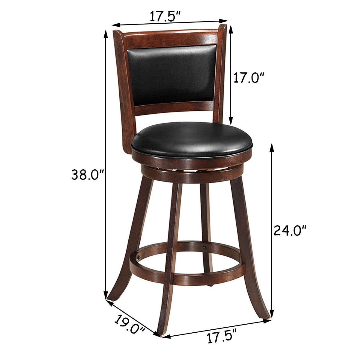 2 Pieces 24 Inch Swivel Counter Stool Dining Chair Upholstered Seat-Dark Brown