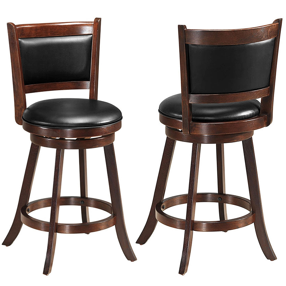 2 Pieces 24 Inch Swivel Counter Stool Dining Chair Upholstered Seat-Dark Brown