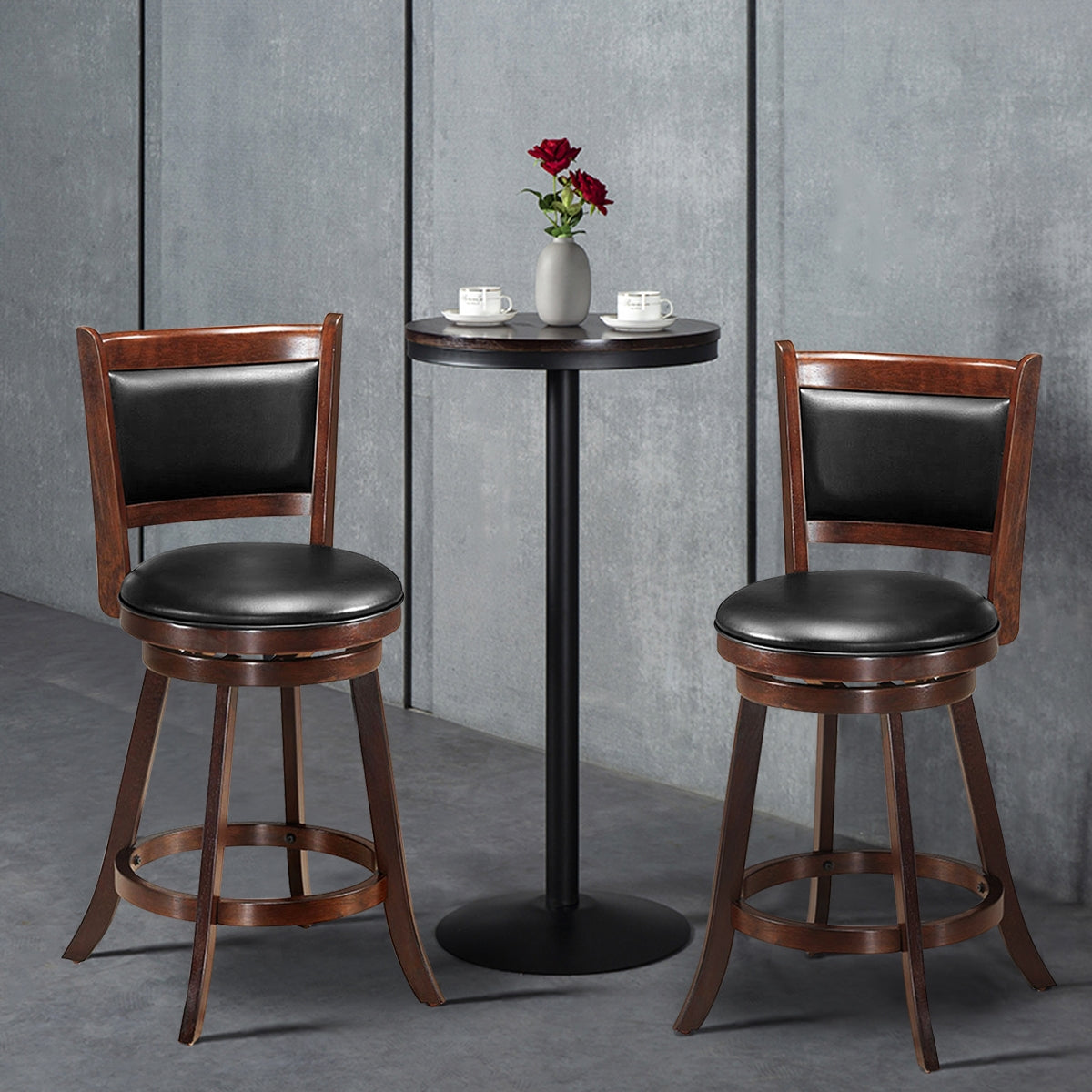 2 Pieces 24 Inch Swivel Counter Stool Dining Chair Upholstered Seat-Dark Brown