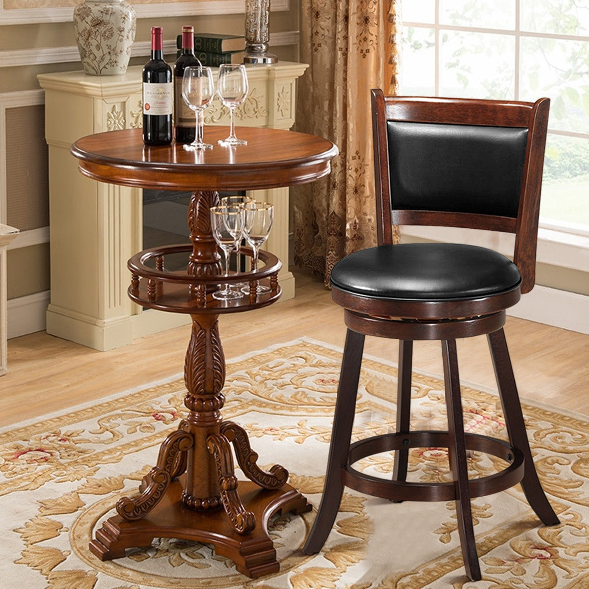2 Pieces 24 Inch Swivel Counter Stool Dining Chair Upholstered Seat-Dark Brown