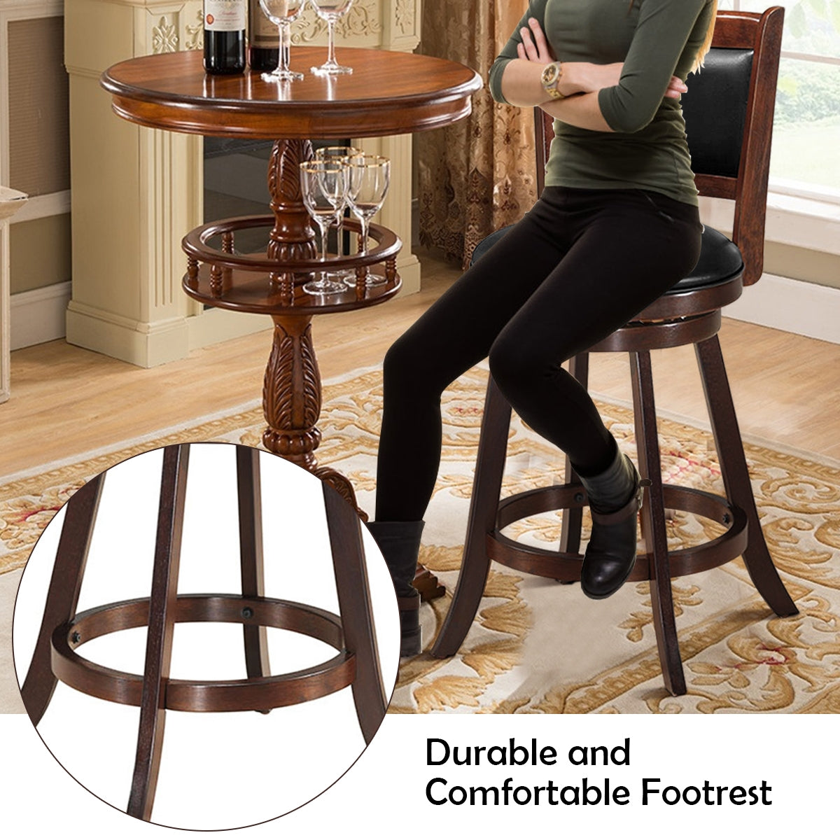 2 Pieces 24 Inch Swivel Counter Stool Dining Chair Upholstered Seat-Dark Brown