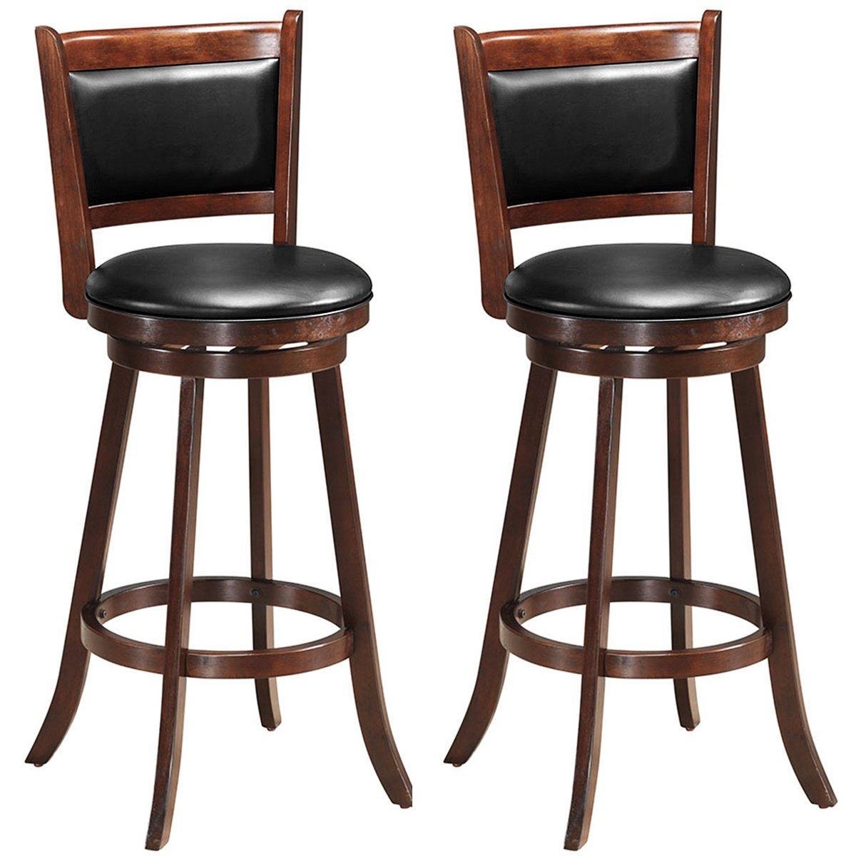 Set of 2 29 Inch Swivel Bar Height Stool Wood Dining Chair Barstool-Black