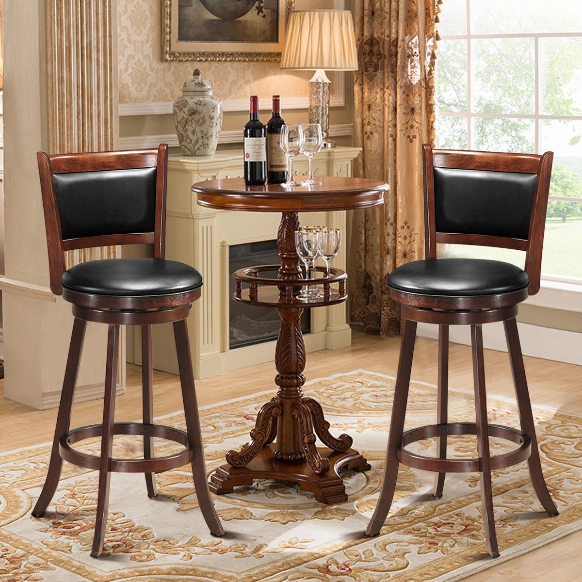 Set of 2 29 Inch Swivel Bar Height Stool Wood Dining Chair Barstool-Black