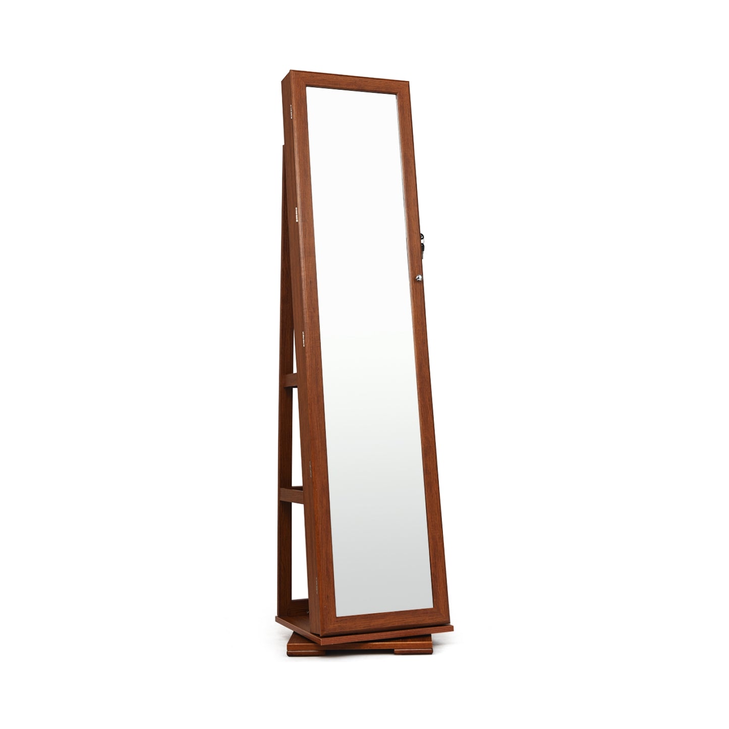 360° Rotatable Armoire 2-in-1 Lockable Mirrored Jewelry Cabinet-Brown