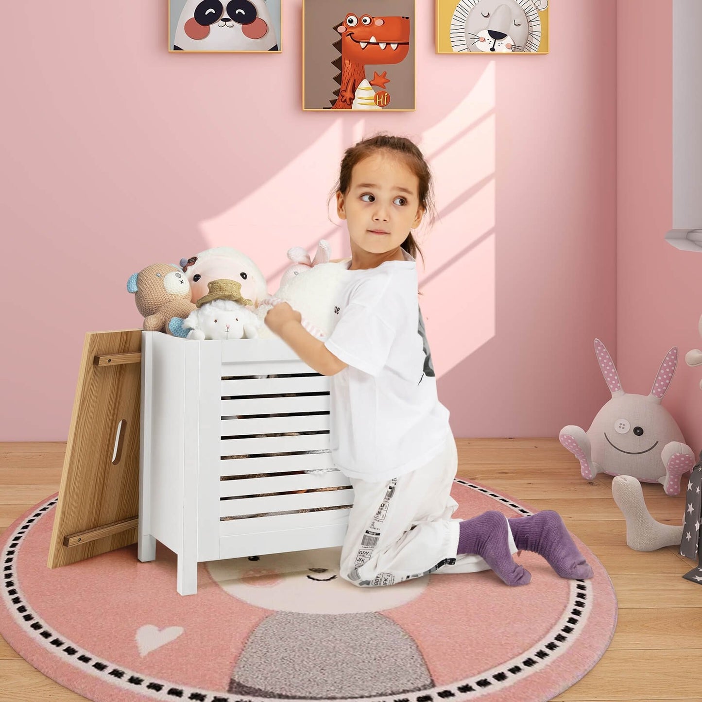 Wooden Kids Toy Storage Organizer with Lid-White