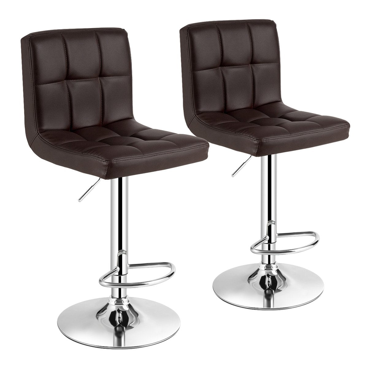 Set of 2 Square Swivel Adjustable PU Leather Bar Stools with Back and Footrest-Black