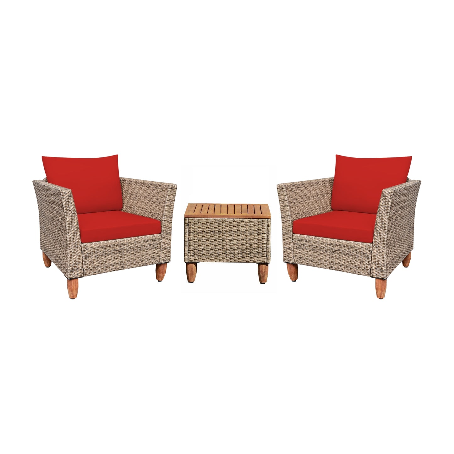 3 Pieces Patio Rattan Furniture Set with Washable Cushion for Yard Porch-Beige