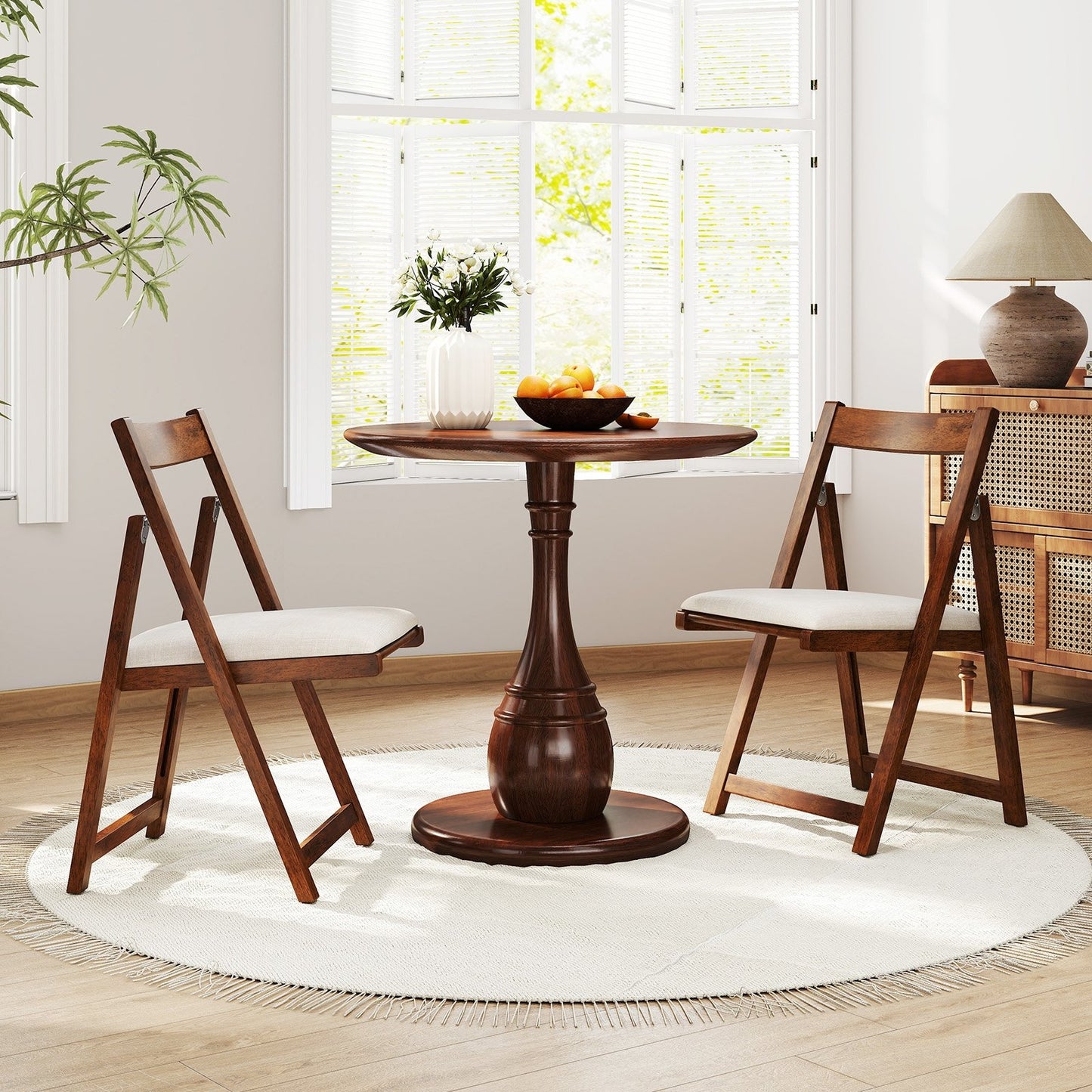 Folding Upholstered Dining Chair Set of 4 with Curved Backrest-Beige