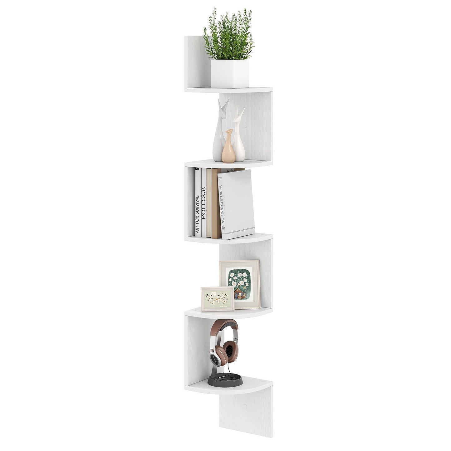 5-Tier Corner Shelf Floating Bookshelf Wall Mounted Storage Organizer-Oak