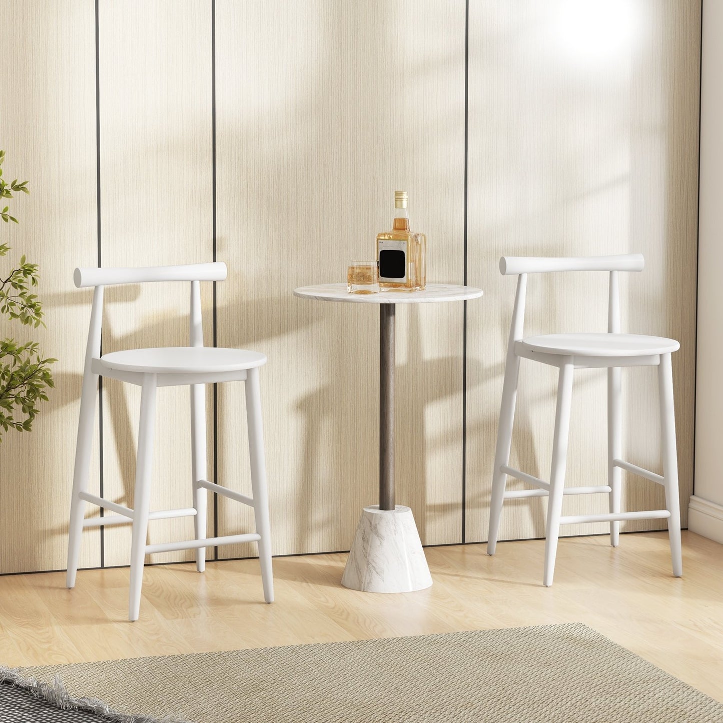 Counter Height Bar Chair Set with Acacia Wood Frame and Supporting Legs-Brown