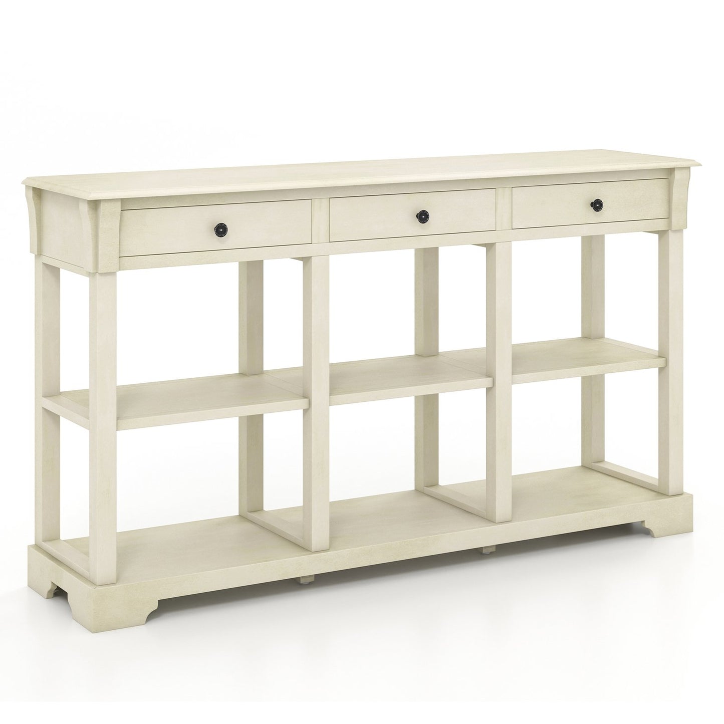 58 Inch Retro Console Table with 3 Drawers and Open Shelves Rectangular Entryway Table-Blue