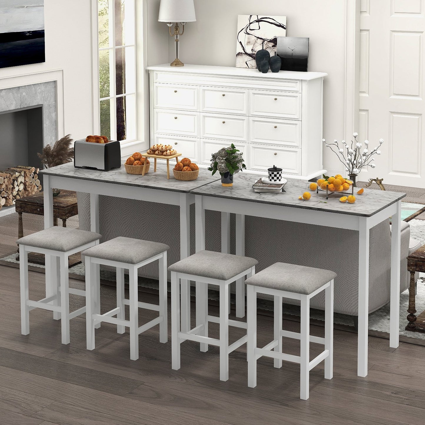 Pub Counter-Height Dining Table and 2 Upholstered Bar Stools-Brown