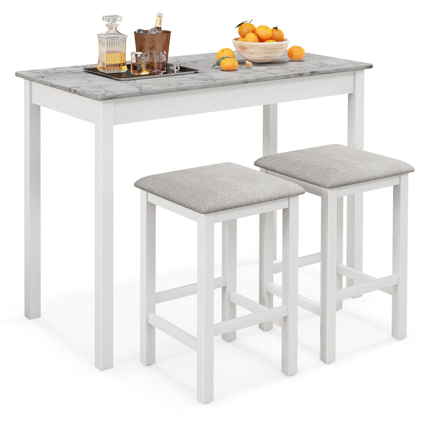 Pub Counter-Height Dining Table and 2 Upholstered Bar Stools-Brown