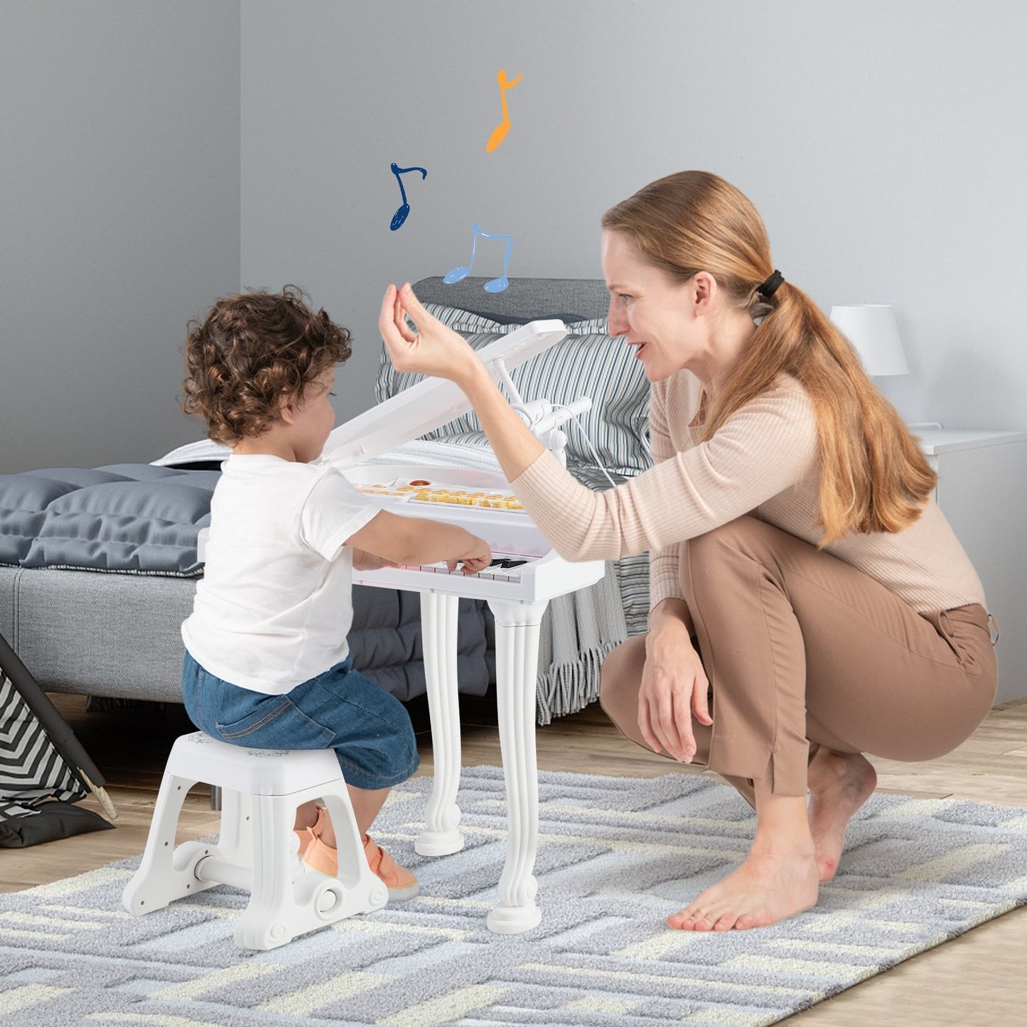 37 Keys Kids Piano Keyboard with Stool and Piano Lid-Black
