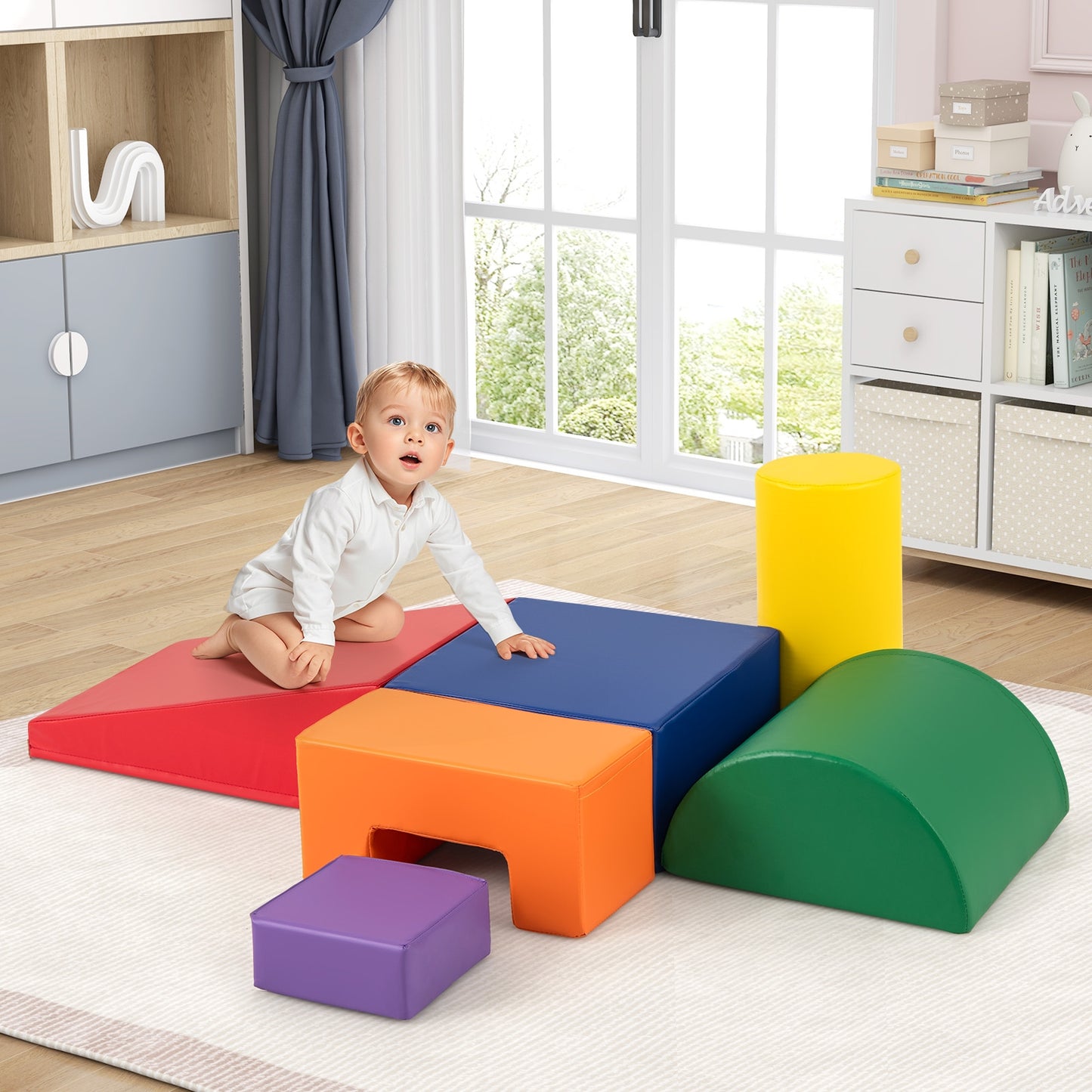 6 Pieces Foam Climbing Blocks Indoor Climb and Crawl Activity Playset with Rectangles-Green