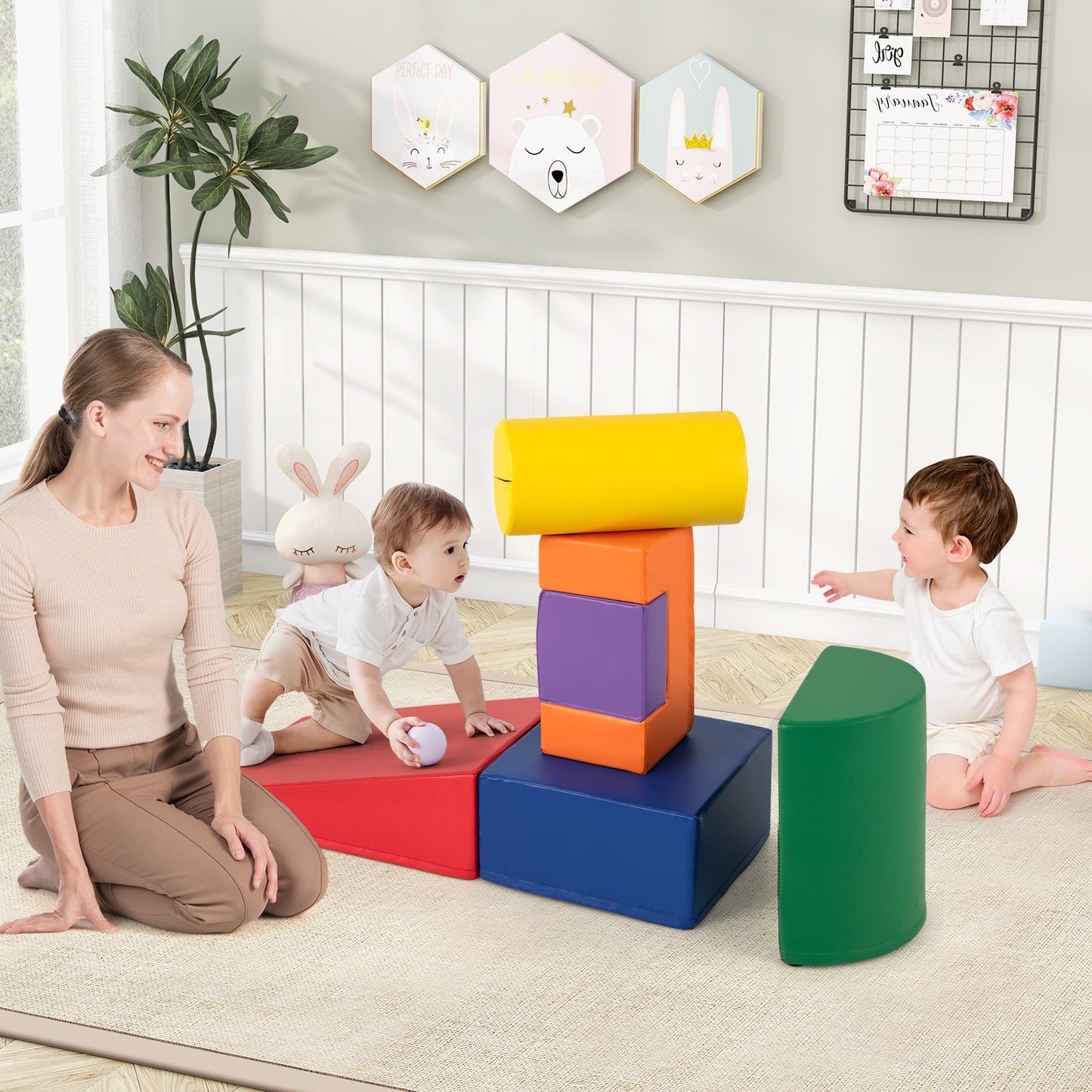 6 Pieces Foam Climbing Blocks Indoor Climb and Crawl Activity Playset with Rectangles-Green