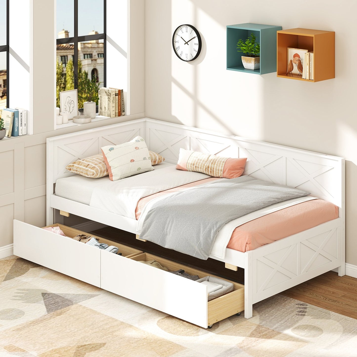 Twin Size Daybed with 2 Storage Drawers No Box Spring Needed-Gray
