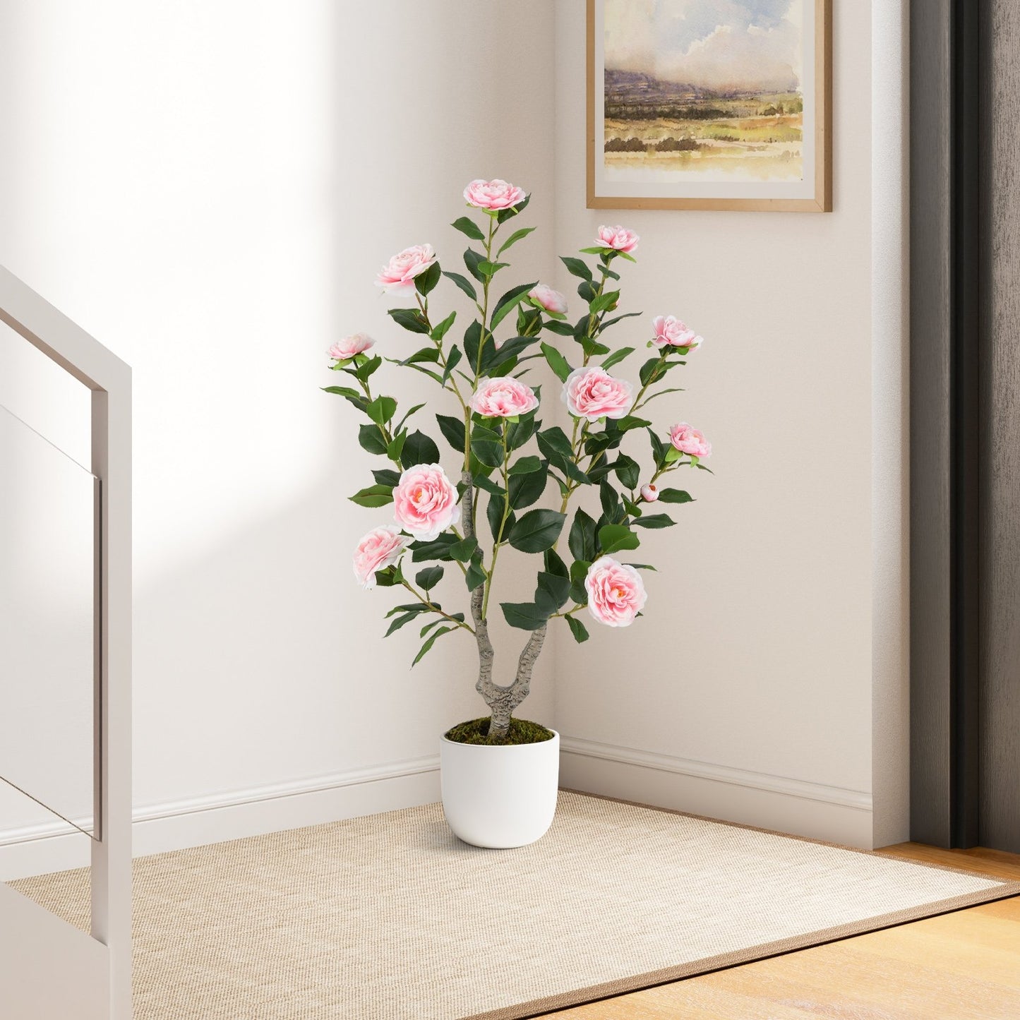 36 Inch Artificial Camellia Tree with Blooming Flower 1 Pack-Orange