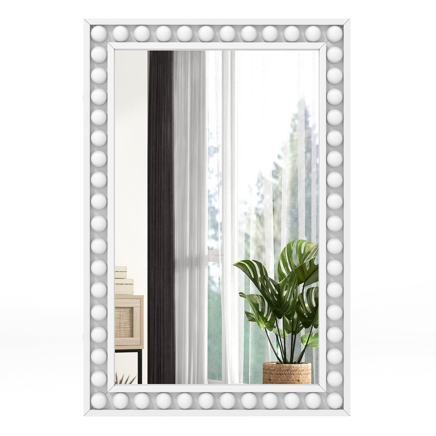 24 x 36 Inches Rustic Wall Mirror with Solid Wood Frame for Living Room Bedroom-White