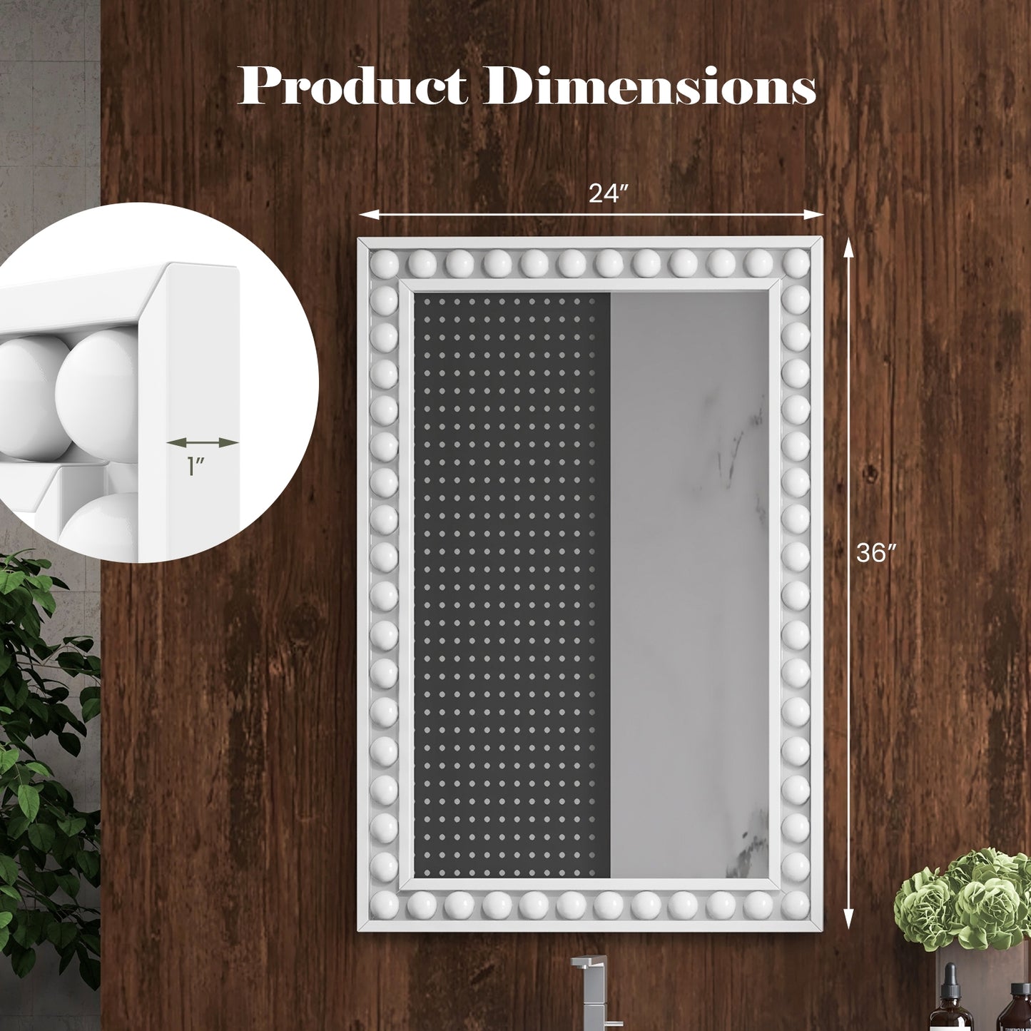 24 x 36 Inches Rustic Wall Mirror with Solid Wood Frame for Living Room Bedroom-White