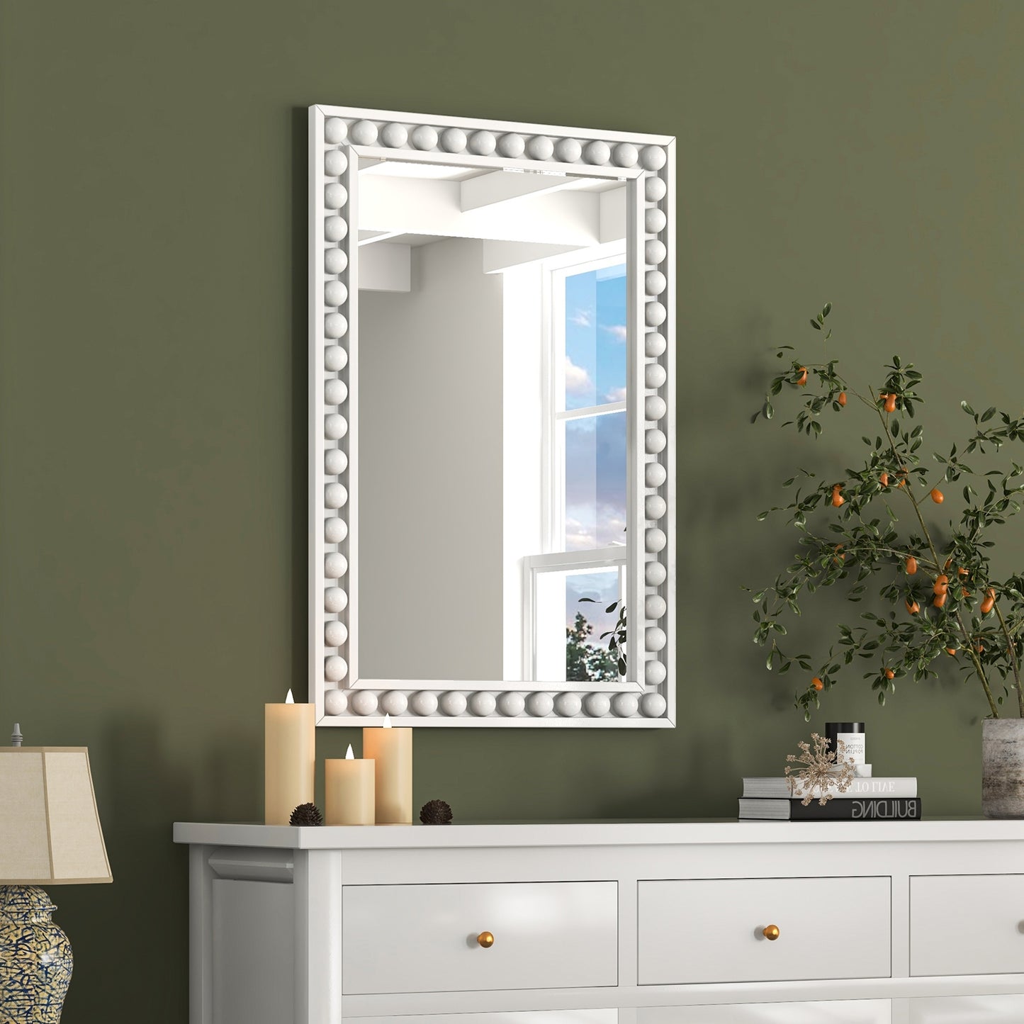 24 x 36 Inches Rustic Wall Mirror with Solid Wood Frame for Living Room Bedroom-White