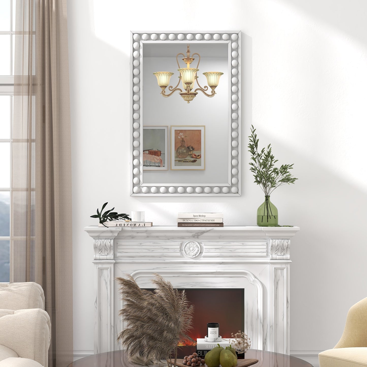24 x 36 Inches Rustic Wall Mirror with Solid Wood Frame for Living Room Bedroom-White