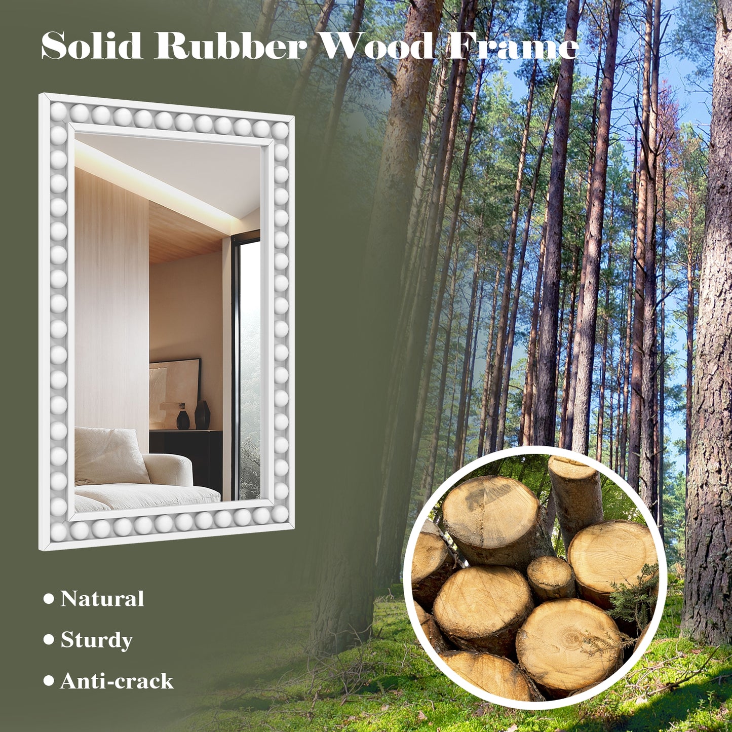 24 x 36 Inches Rustic Wall Mirror with Solid Wood Frame for Living Room Bedroom-White