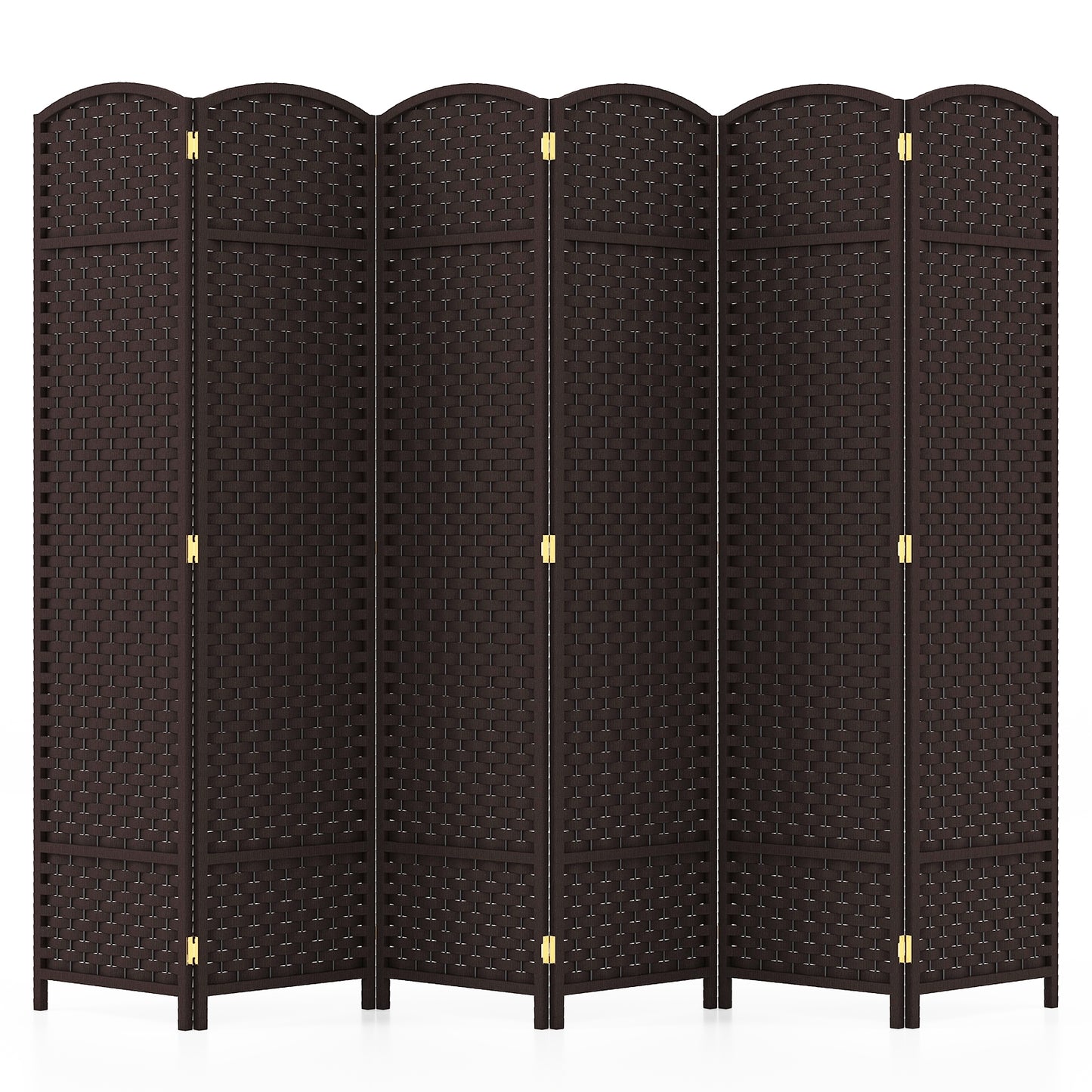 6-Panel Room Divider 5.6 FT Tall Folding Privacy Screen with Hand-woven Texture-Brown