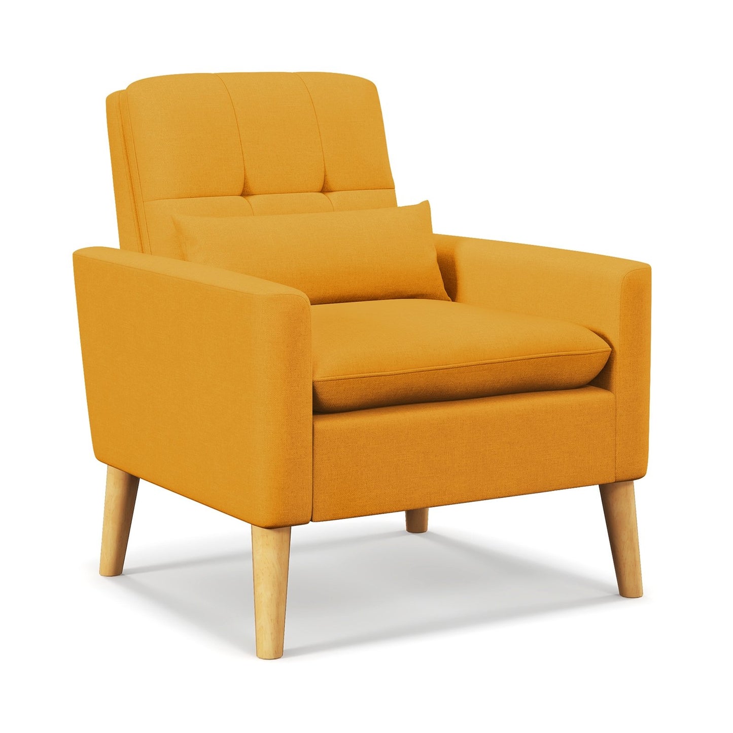Accent Chair with Lumbar Pillow Natural Rubber Wood Legs Padded Cushions-Beige