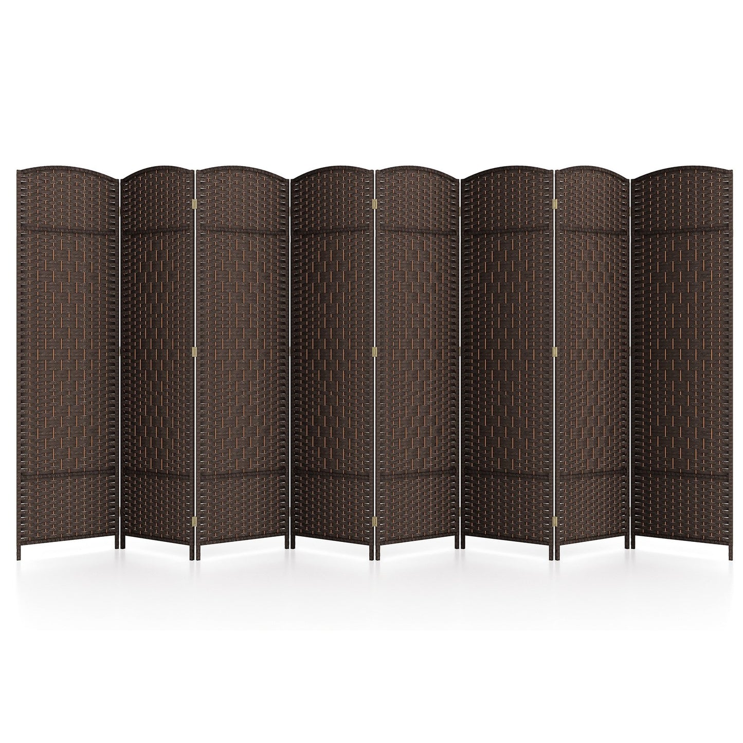 8-Panel Folding Room Divider with Hand-Woven Texture and Solid Wood Frame-Black