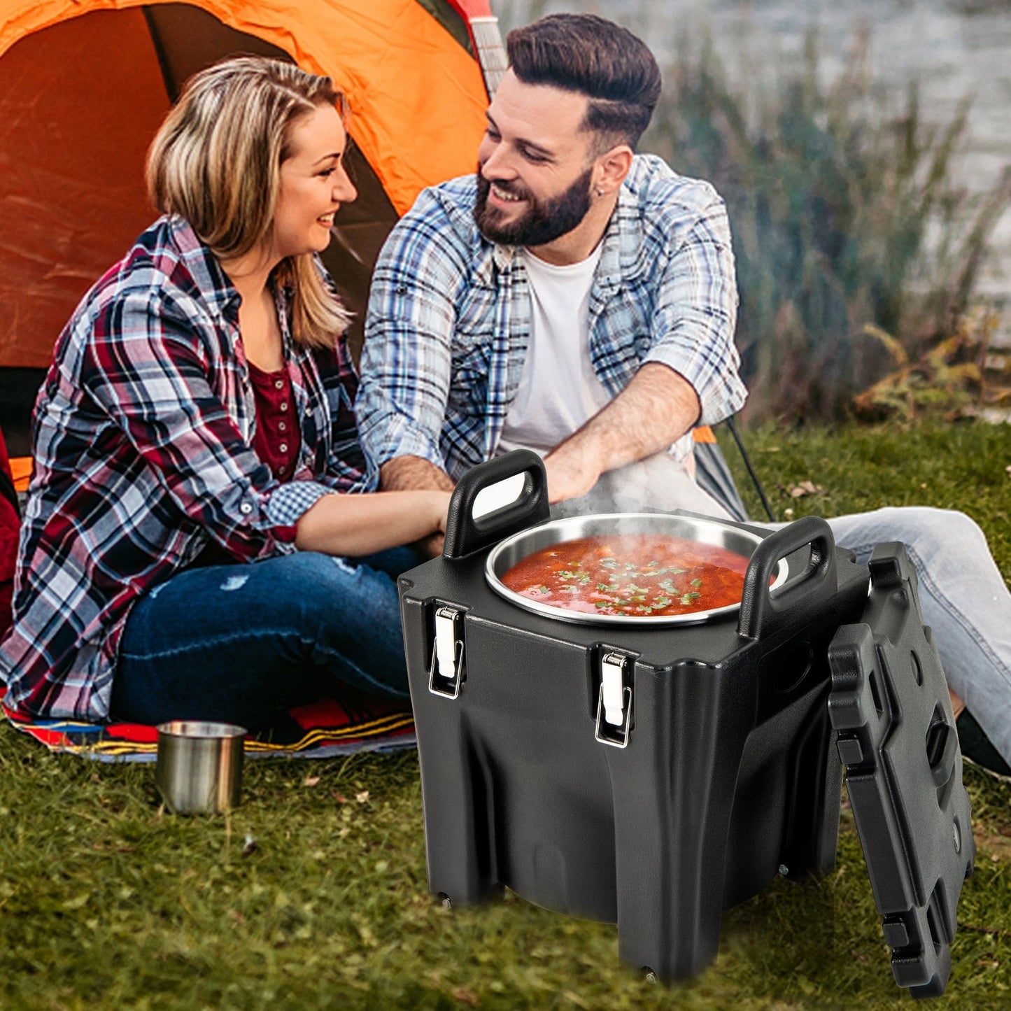 32 QT Portable Insulated Food Carrier with Stainless Steel Barrel for Catering Camping-Black