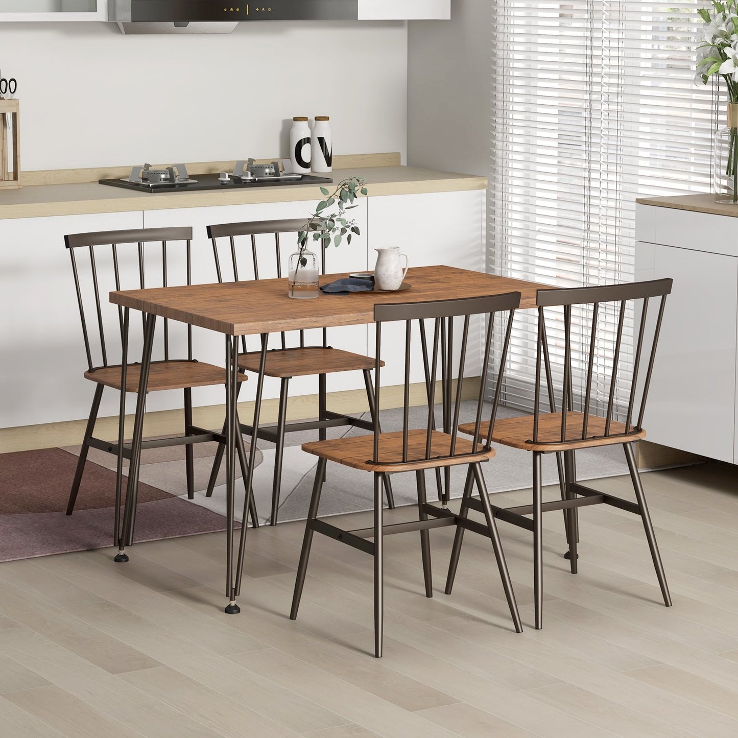 5-Piece Dining Table Set for 4 with 360° Swivel Feet for Small Place-Grey Oak