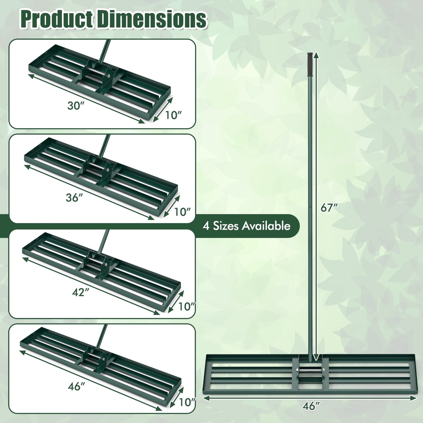 Lawn Leveling Rake 46 x 10 Inch Heavy Duty Lawn Level Tool for Soil-Black
