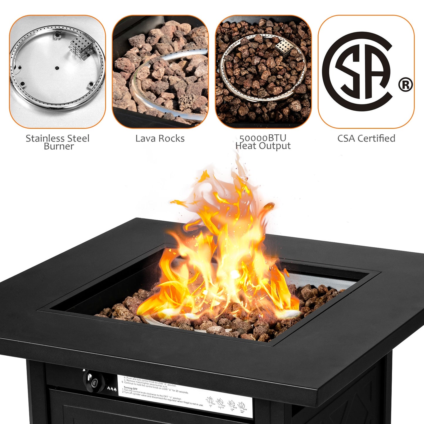 7 Pieces Patio Furniture Set with 28 Inches 50000 BTU Propane Gas Fire Pit Table-Red