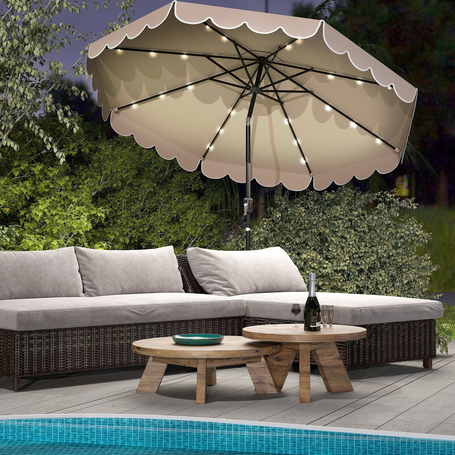 10 Feet Solar Patio Umbrella with 24 LED Lights-Coffee