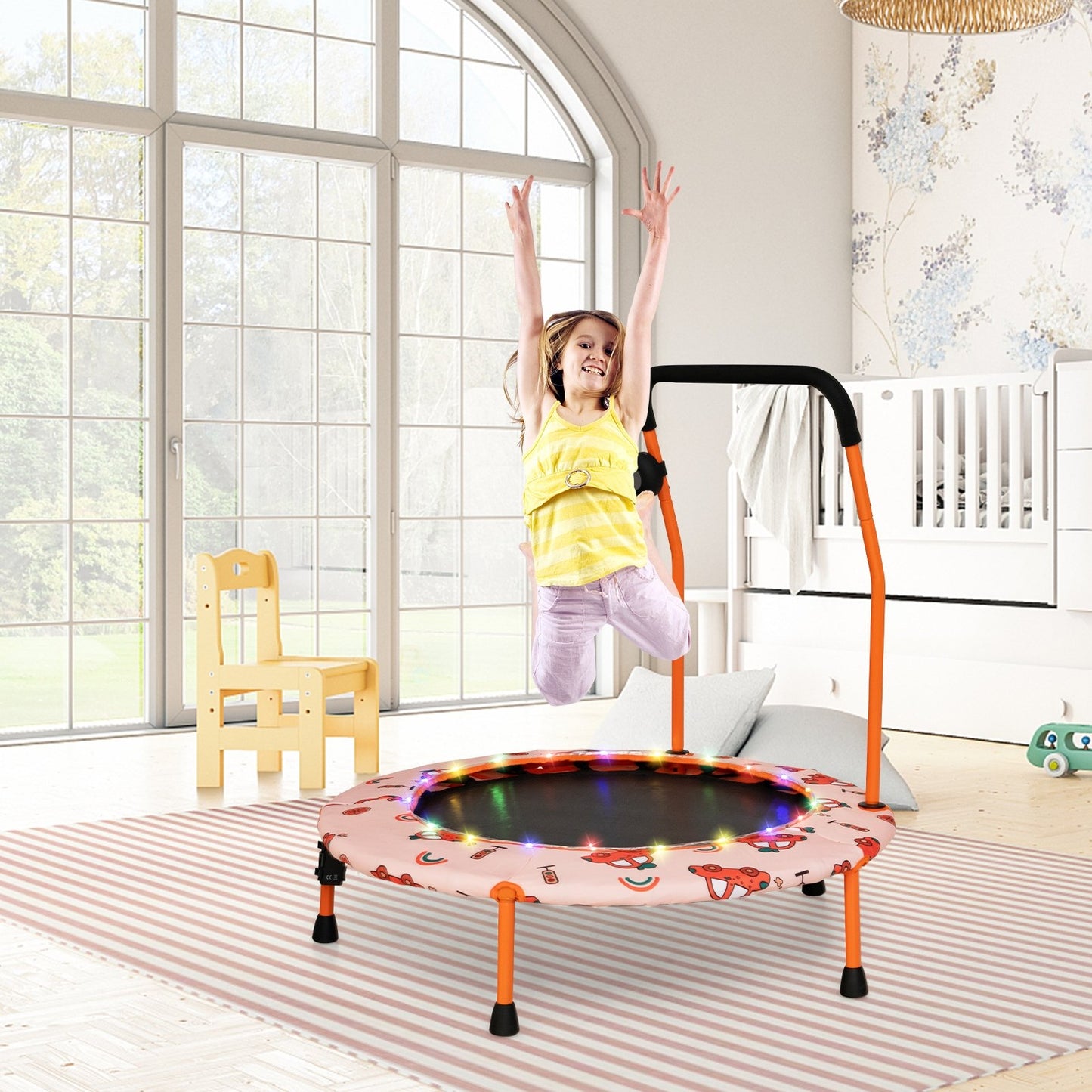 36 Inch Mini Trampoline with Colorful LED Lights and Bluetooth Speaker-Blue