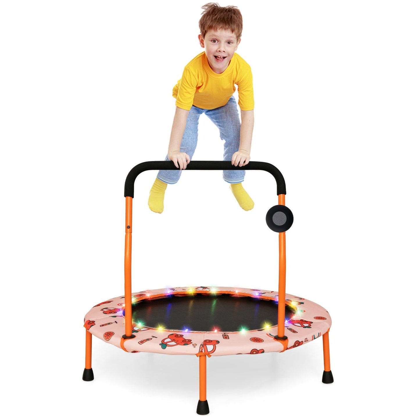 36 Inch Mini Trampoline with Colorful LED Lights and Bluetooth Speaker-Blue
