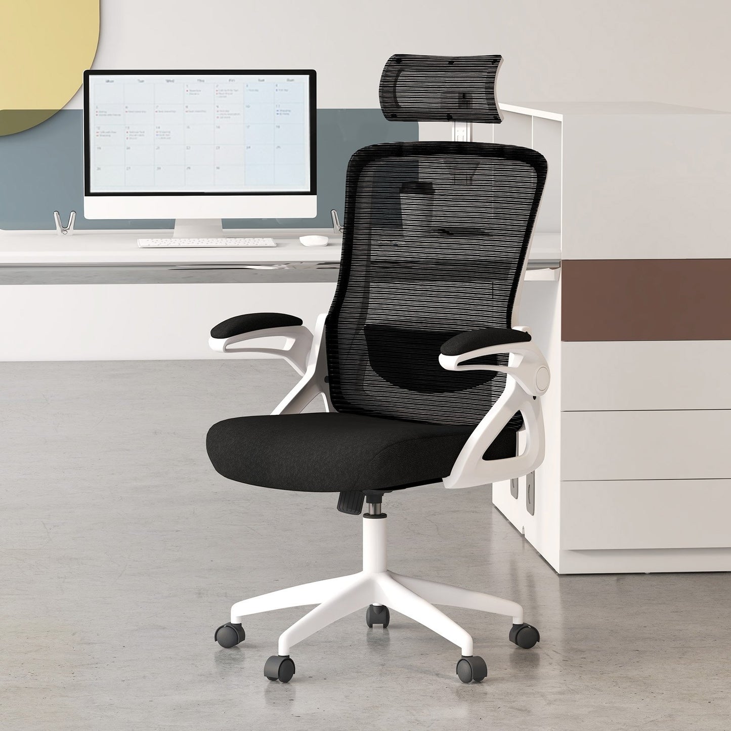 Adjustable Swivel Task Chair Ergonomic Office Chair with Adjustable Lumbar Support-Black