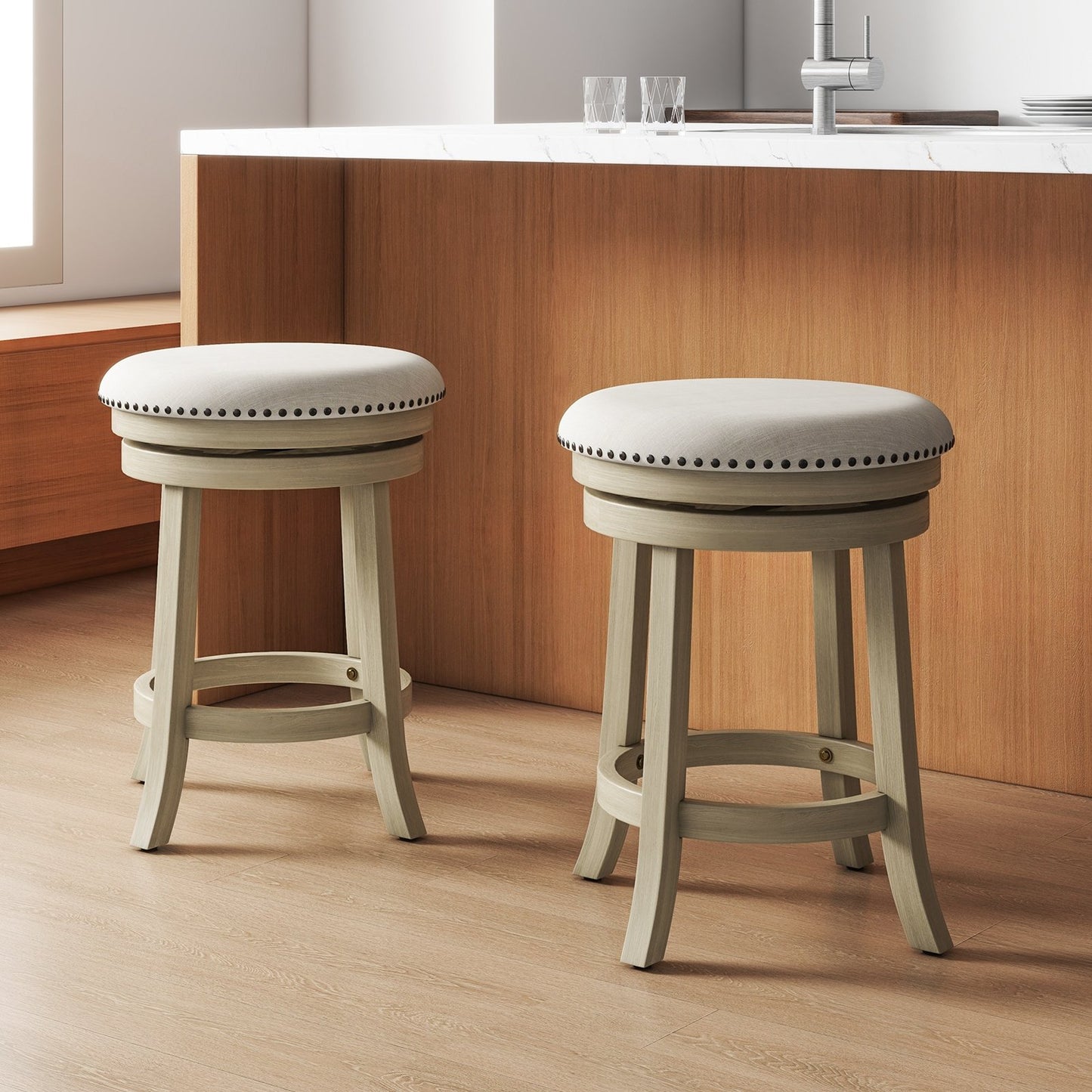 24/26 Inches Swivel Bar Stools Set of 2 wth Wooden Frame-26.5 inches