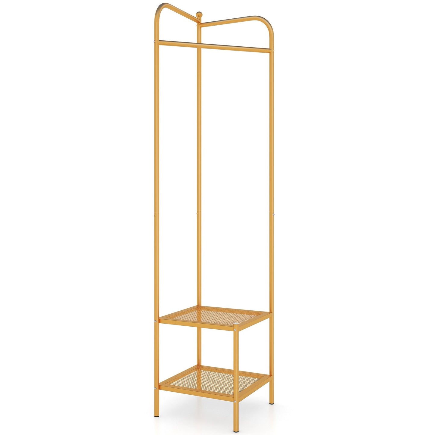 Corner Coat Rack with Top Hanger and 2 Mesh Shelves for Entryway Hallway Living Room Bedroom-Black