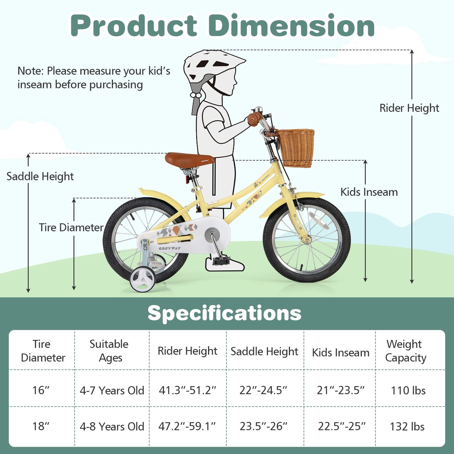 16-inch kids' bike with adjustable frame, reflectors, and bell for children aged 4-7, suitable for outdoor riding and play.