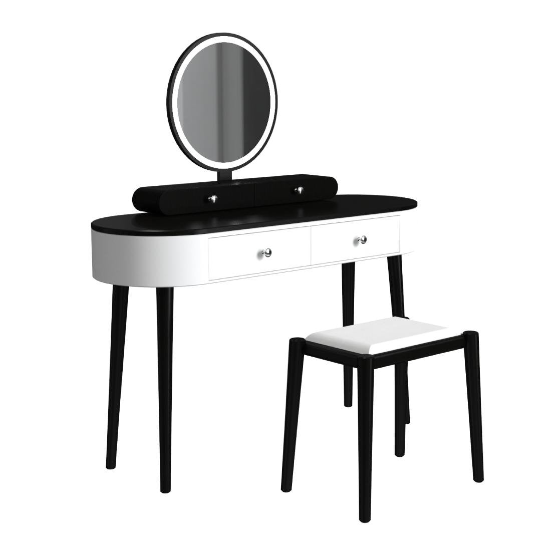 Makeup Vanity Table Set with LED Mirror and 3 Spacious Drawers-Black-Brown