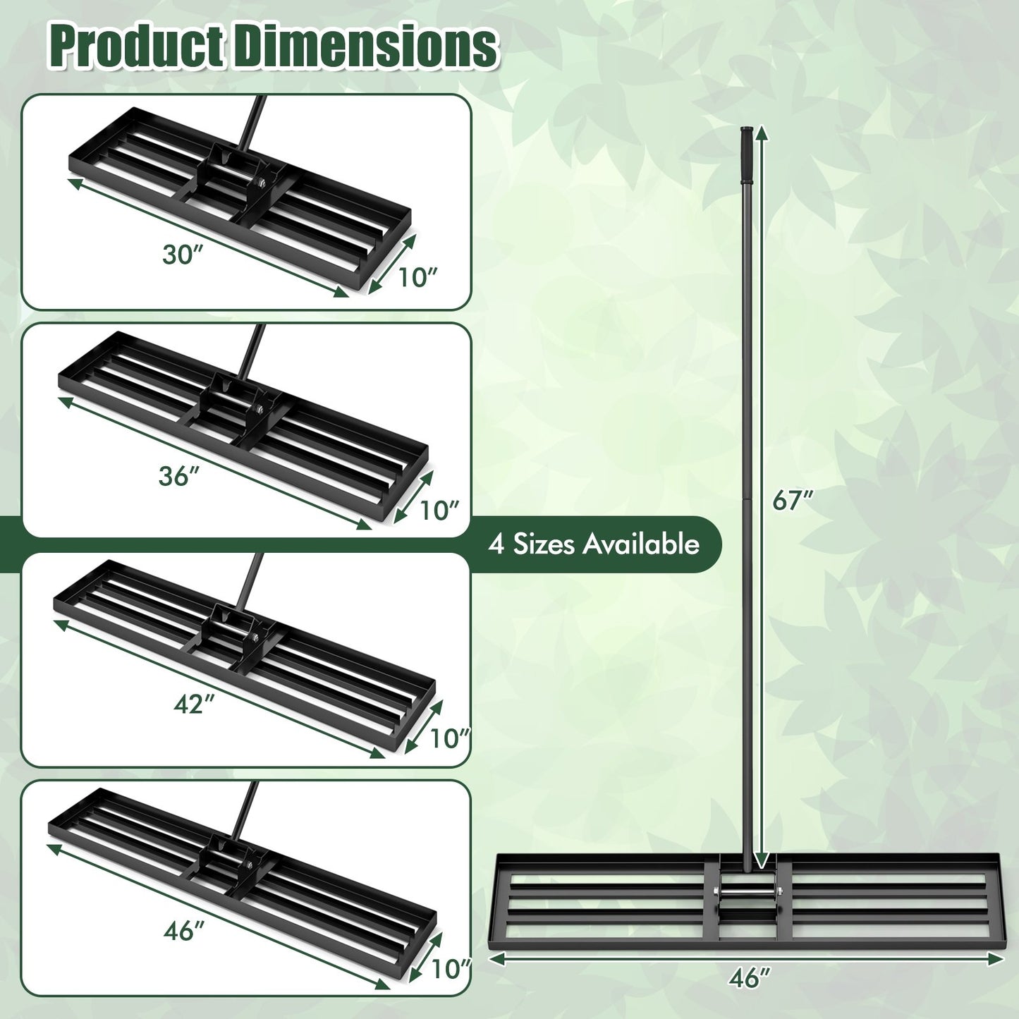 Lawn Leveling Rake 46 x 10 Inch Heavy Duty Lawn Level Tool for Soil-Black